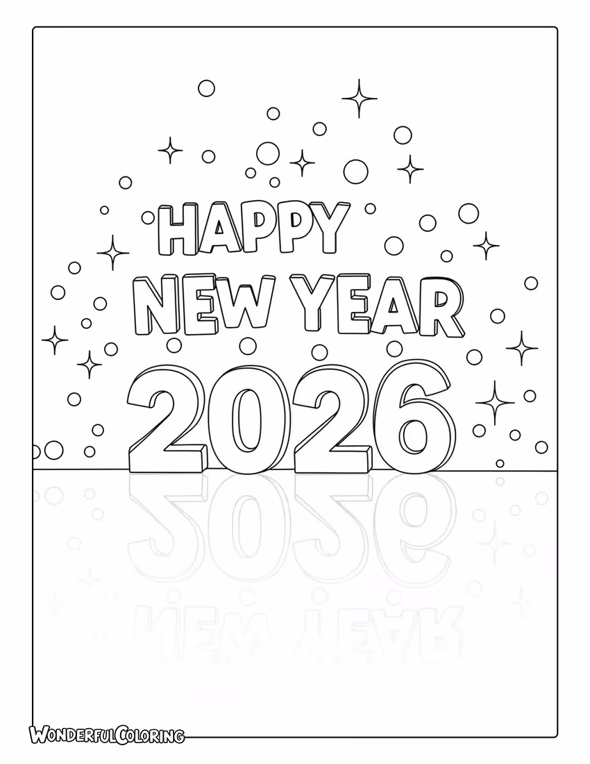 3d Reflective Happy New Year 2026 to Color