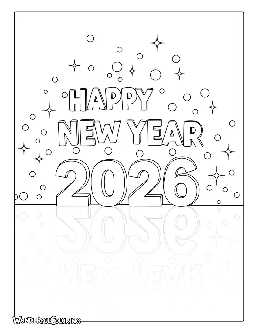 3d Reflective Happy New Year 2026 to Color