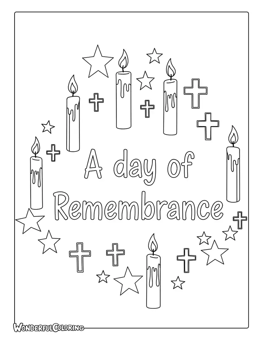 A Day of Remembrance Candle Memorial Doodle Coloring Page