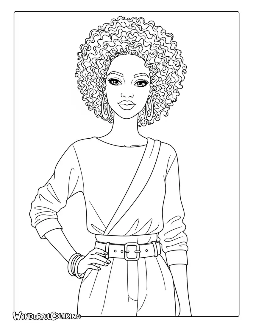 African American Barbie stylish natural hair coloring page
