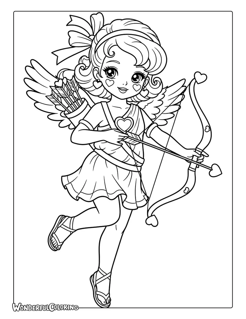 Anime Style Cupid Girl Coloring Page