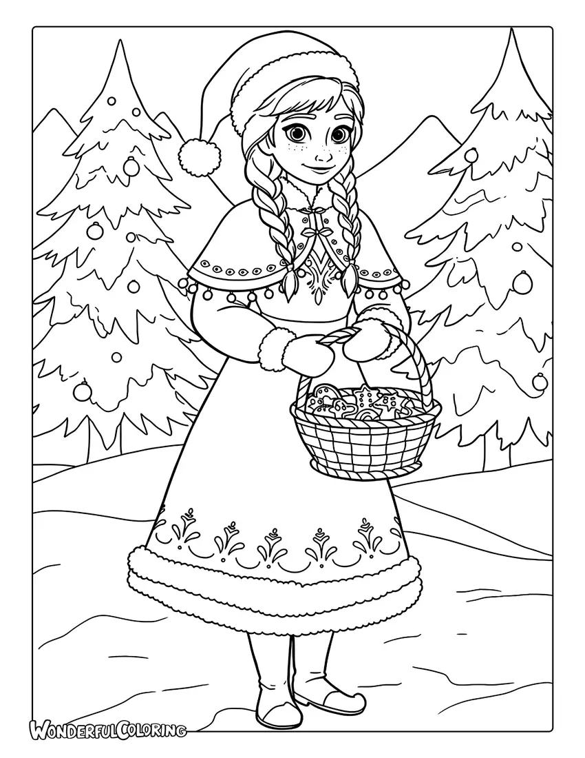 Anna with Christmas Cookies Coloring Sheet