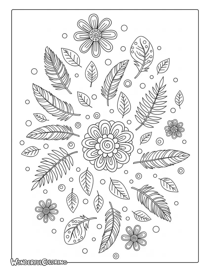 April boho floral nature design coloring page
