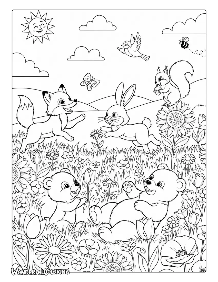 April childrens book spring animals coloring page