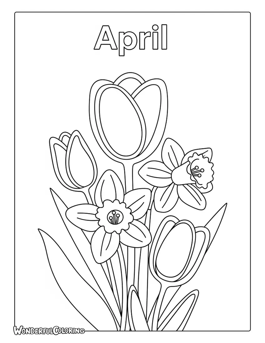 April minimalist floral design coloring page