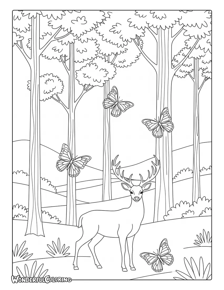forest animals trees peaceful arbor day coloring page