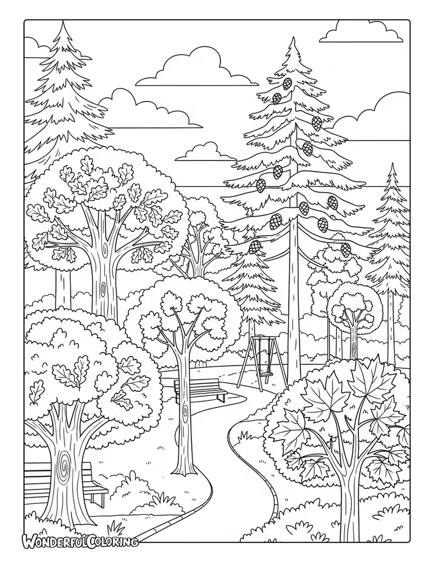 types of trees oak pine maple arbor day coloring page
