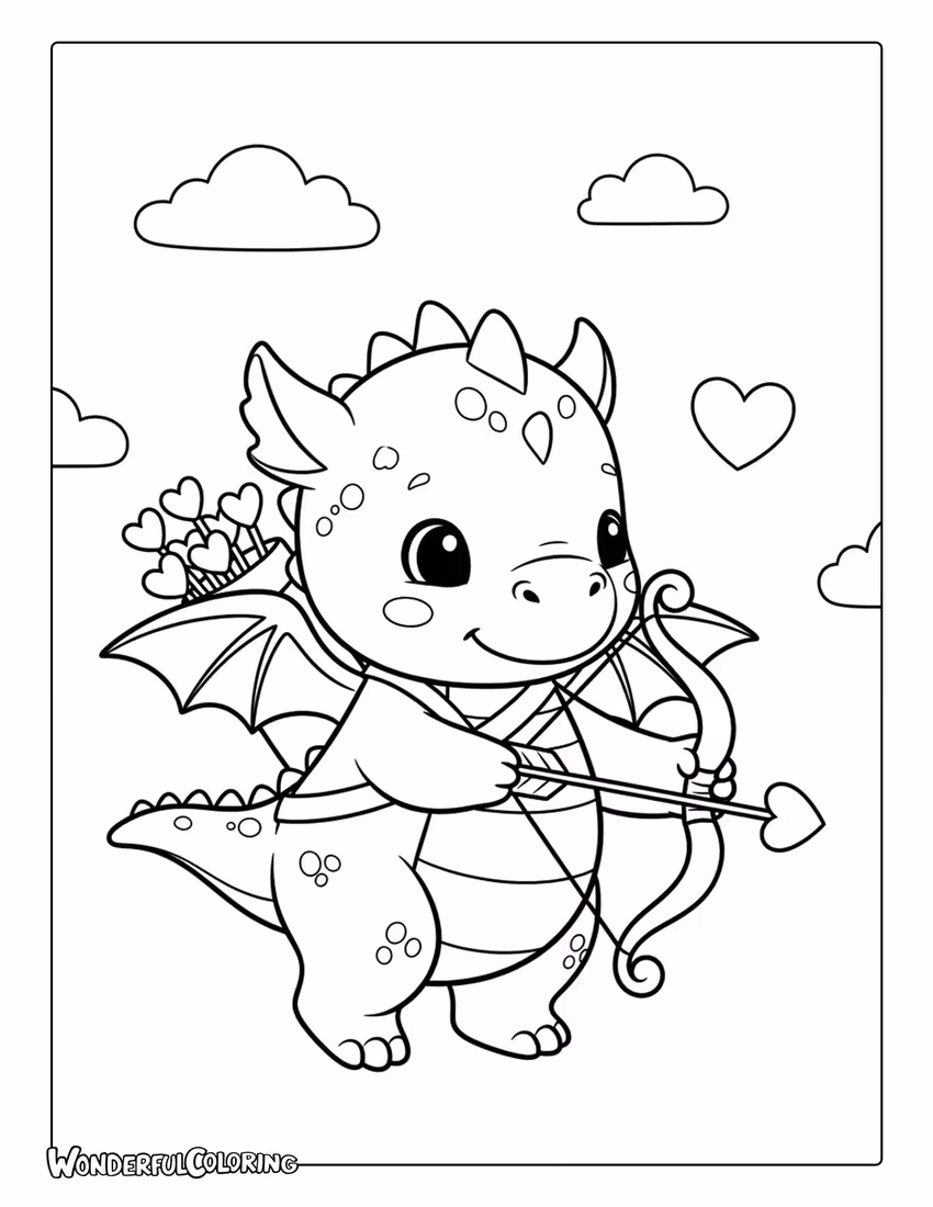 Baby dragon Cupid fantasy coloring page