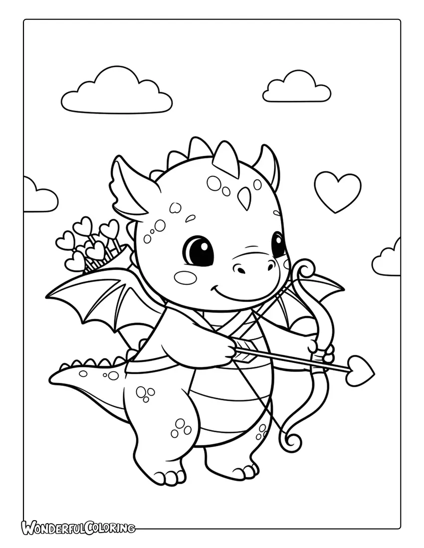 Baby dragon Cupid fantasy coloring page