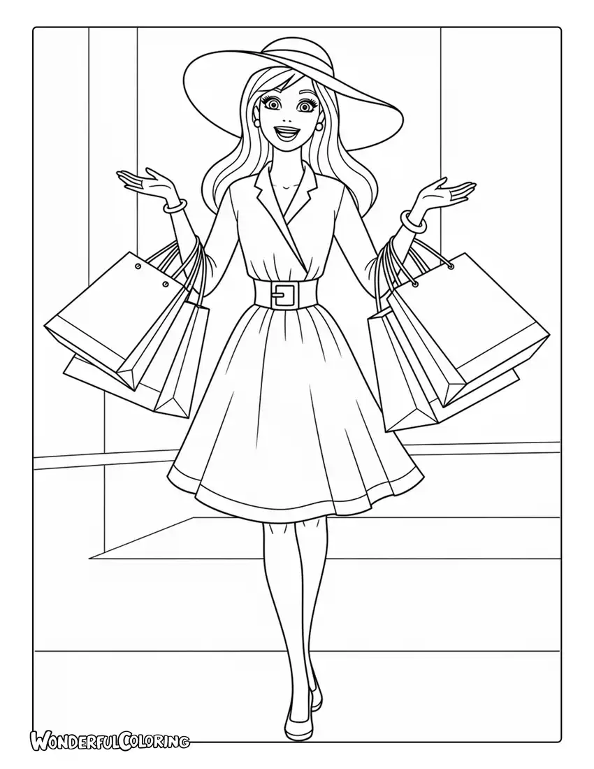 Barbie shopping fashion bags coloring page