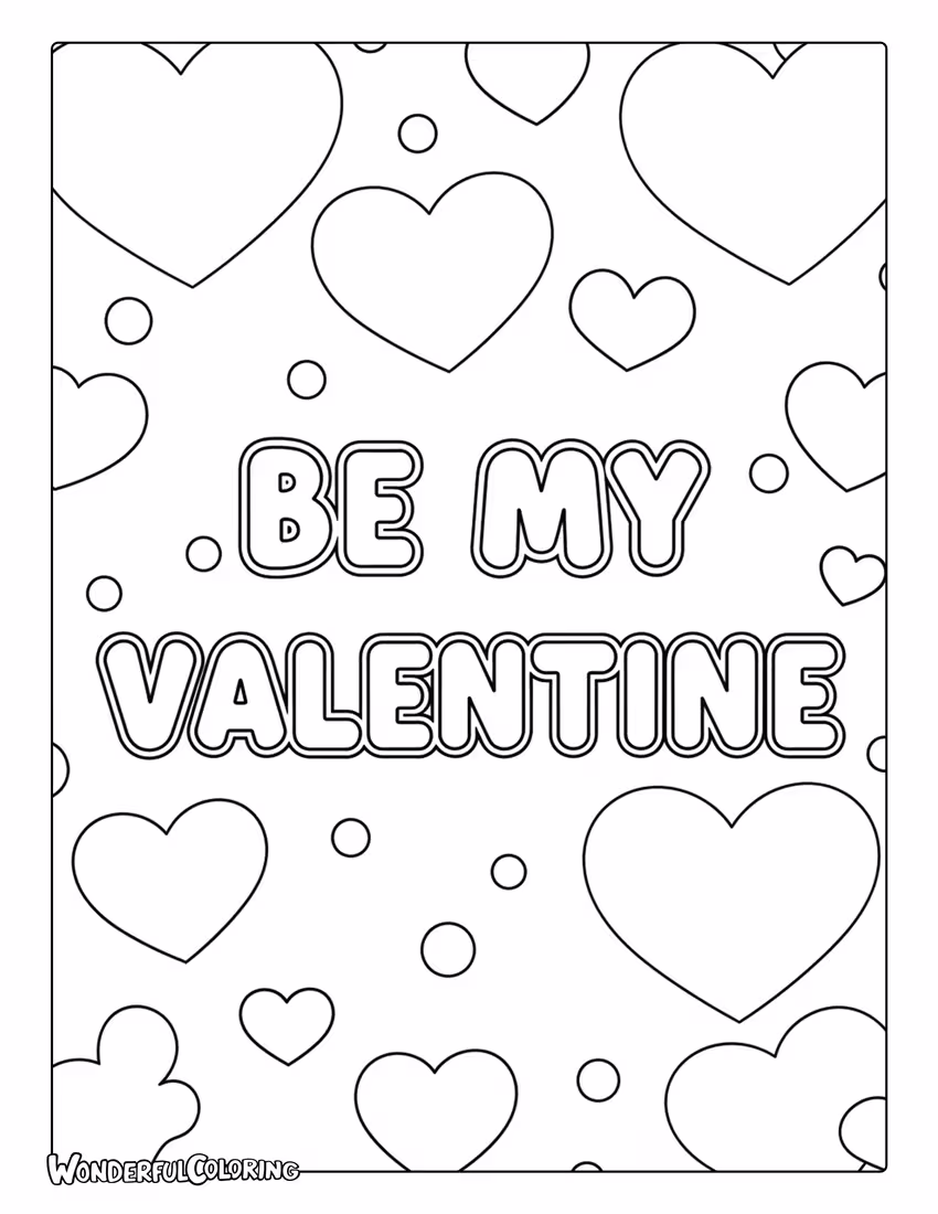 Preschool “Be My Valentine” coloring page with simple rounded letters