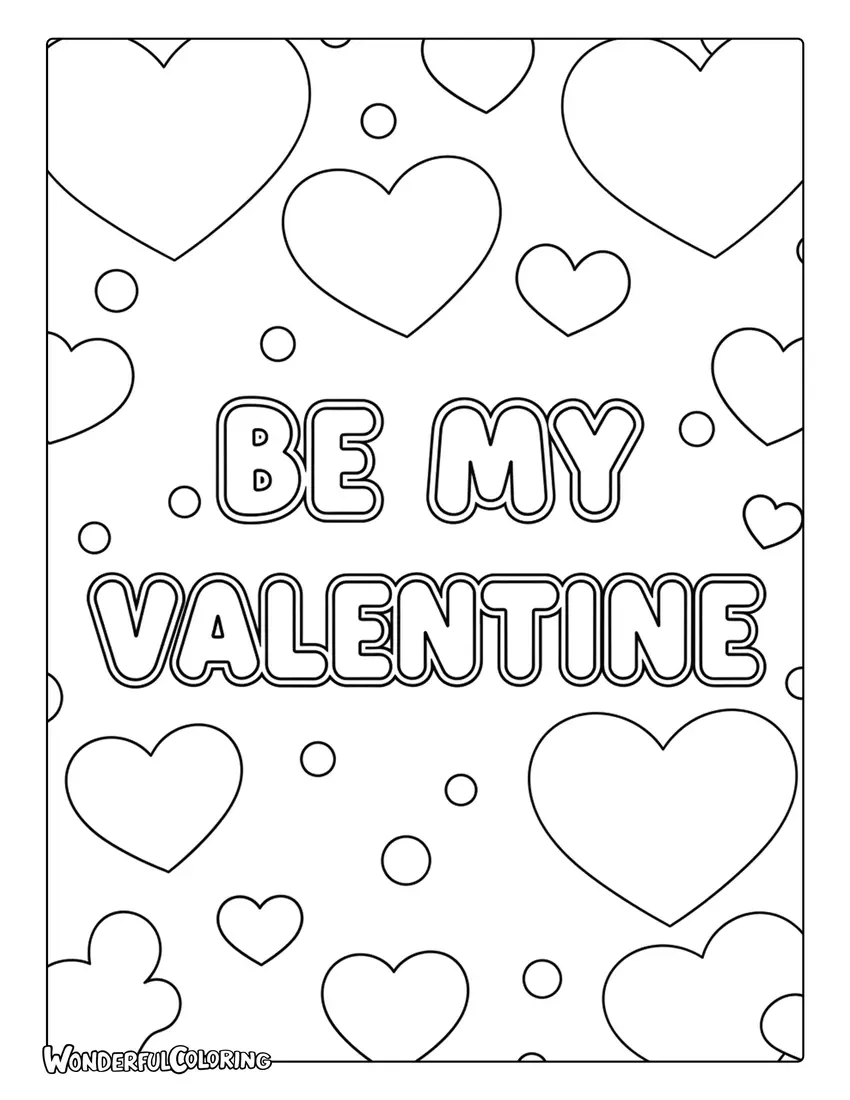 Preschool “Be My Valentine” coloring page with simple rounded letters
