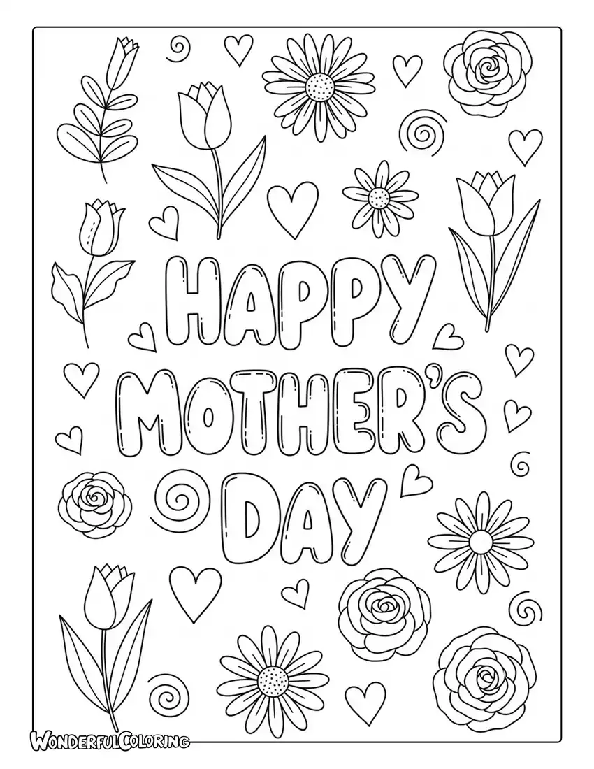 chalkboard mothers day doodle lettering coloring page hand drawn