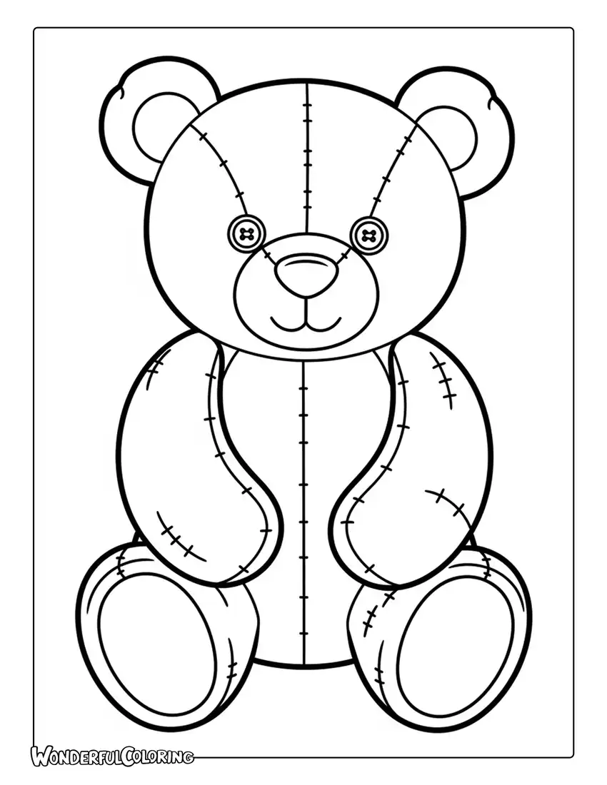 Classic stuffed teddy bear with button eyes coloring page