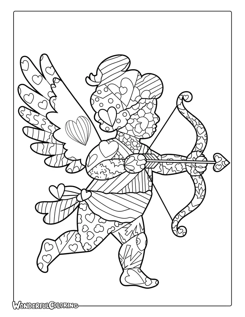 Collage Style Cupid Heart Art Coloring Page