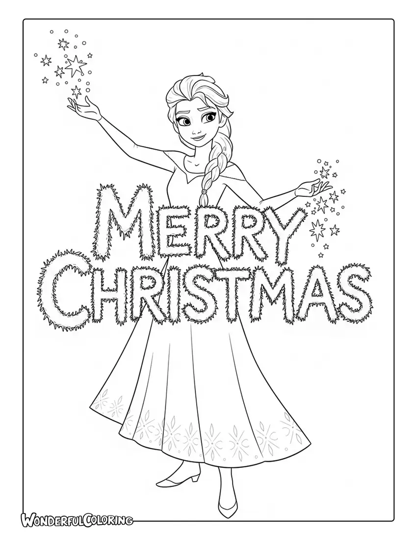 Coloring of Elsa Ice Magic Merry Christmas