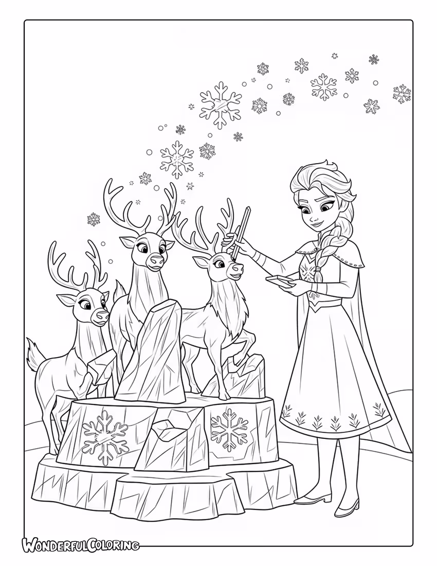 Coloring of Elsa Making Ice Sculptures