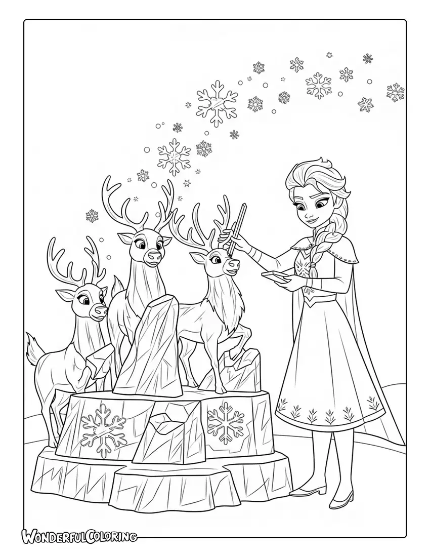 Coloring of Elsa Making Ice Sculptures