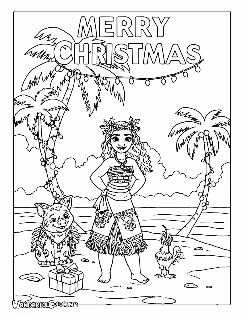 Coloring of Moana Island Merry Christmas