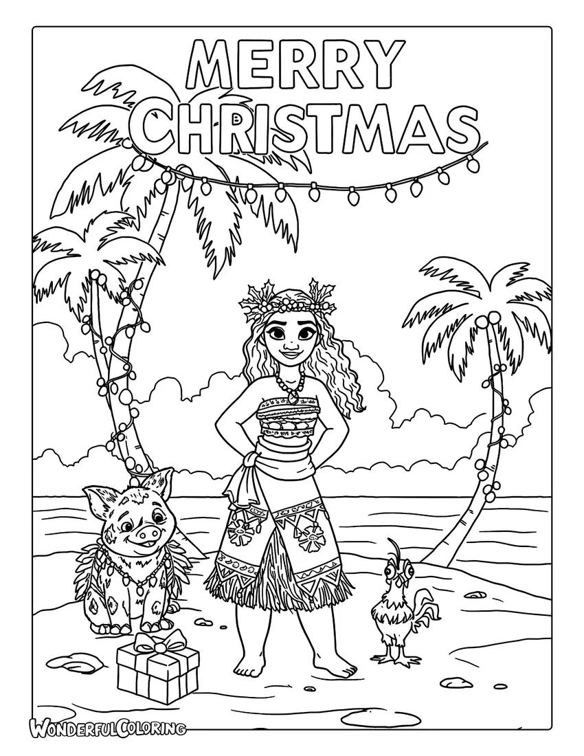 Coloring of Moana Island Merry Christmas