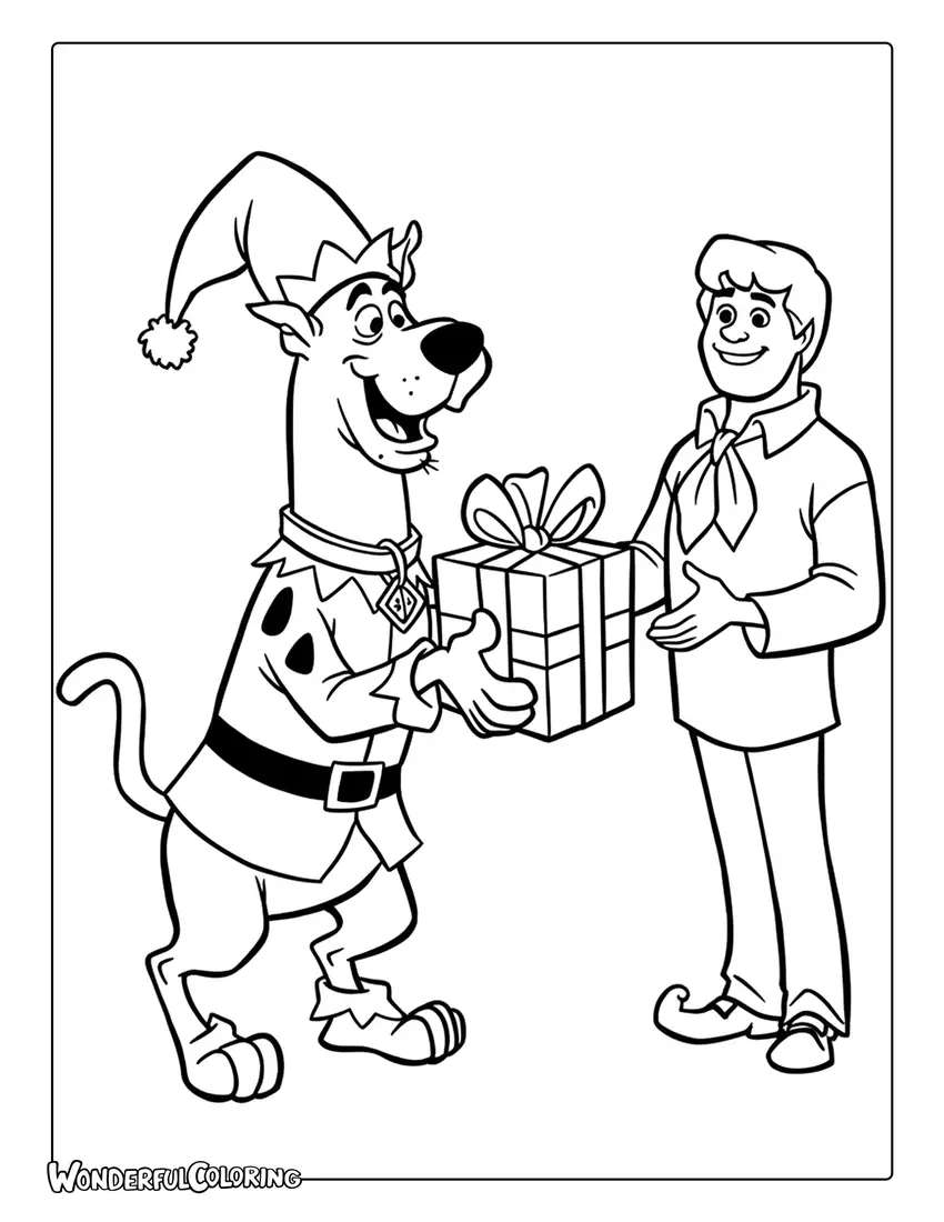 Coloring of Scooby Doo dressed as a Christmas elf