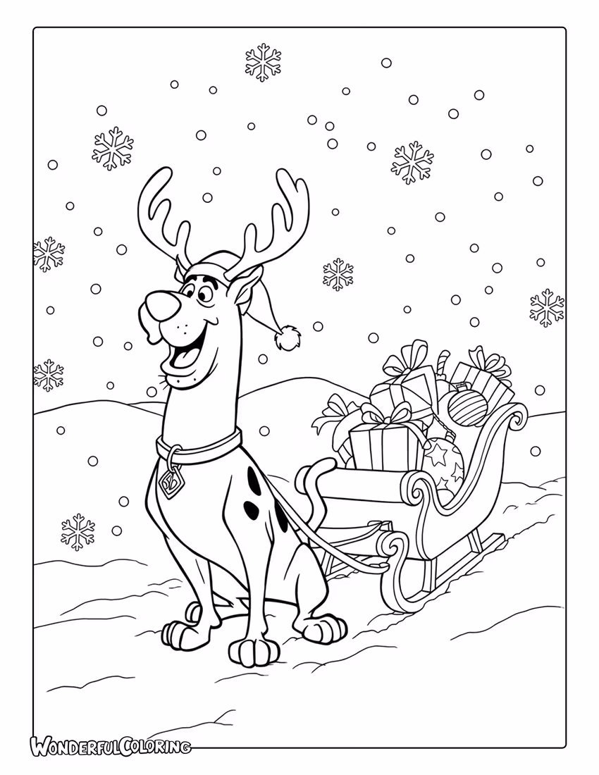 Coloring of Scooby Doo dressed as Rudolph with antlers
