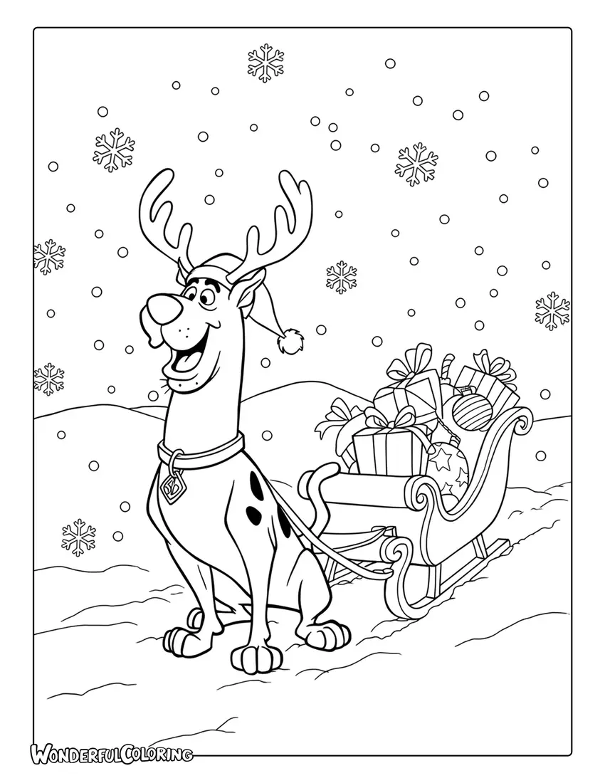 Coloring of Scooby Doo dressed as Rudolph with antlers