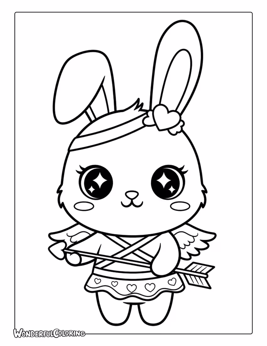 Cute bunny Cupid with heart arrow coloring page