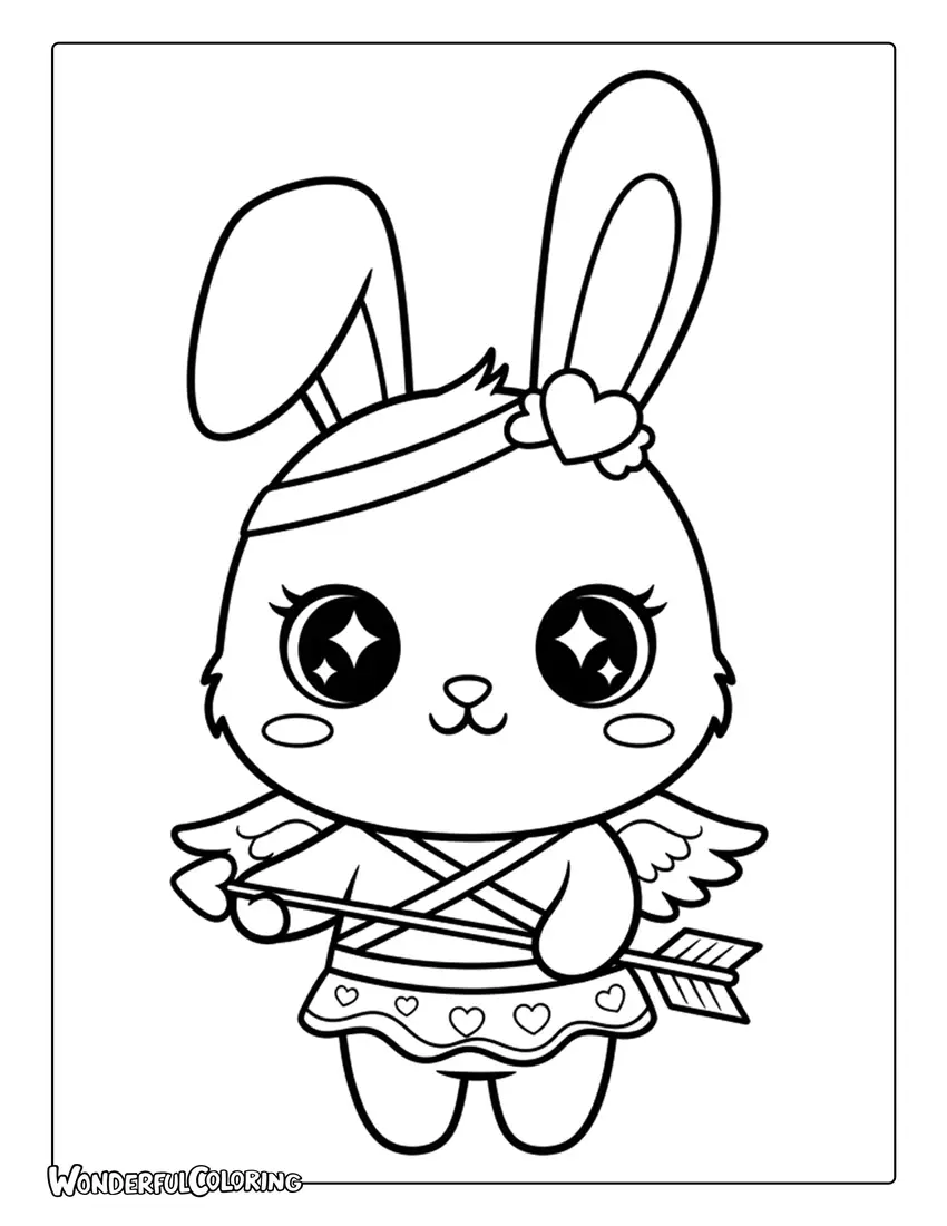 Cute bunny Cupid with heart arrow coloring page