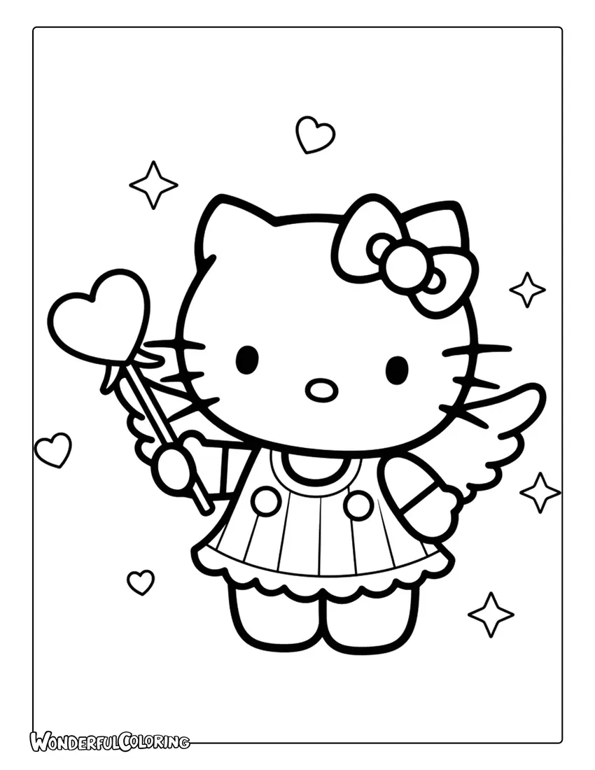 Cute Hello Kitty Cupid Coloring Page