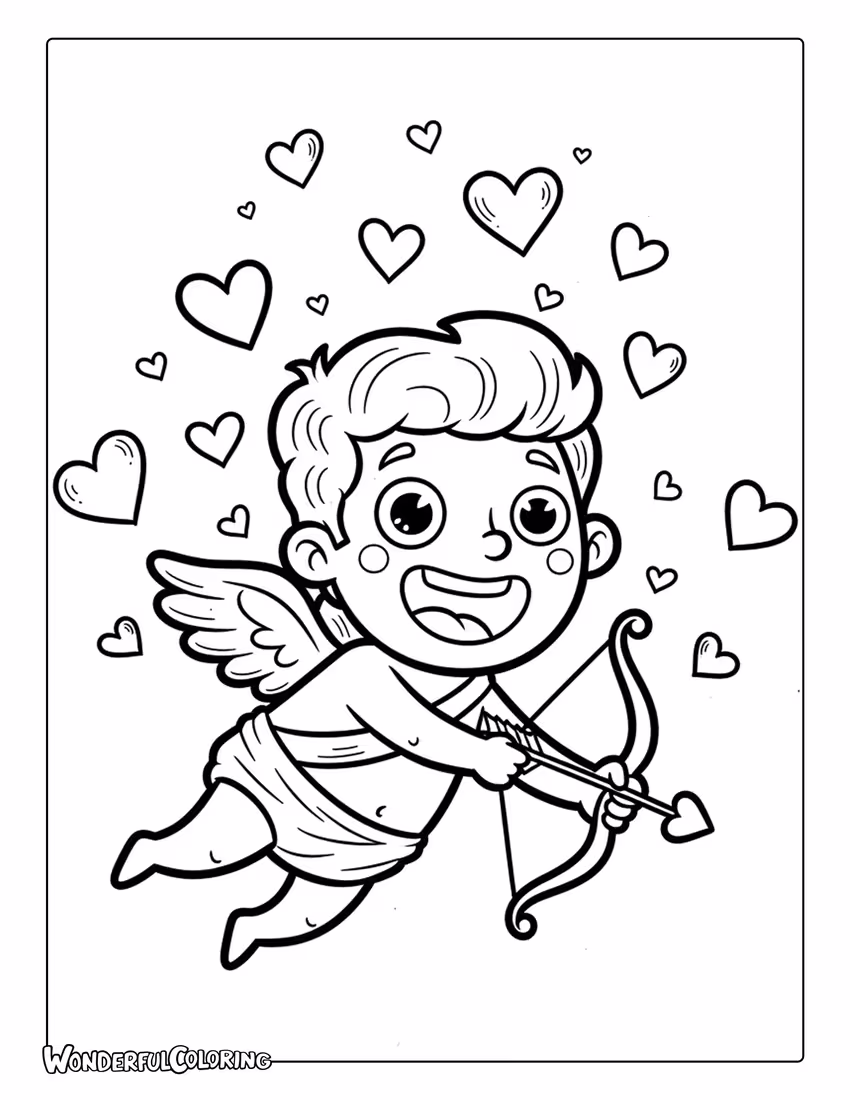 Doodle-style Cupid sketch coloring page