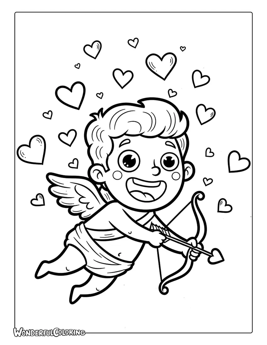 Doodle-style Cupid sketch coloring page