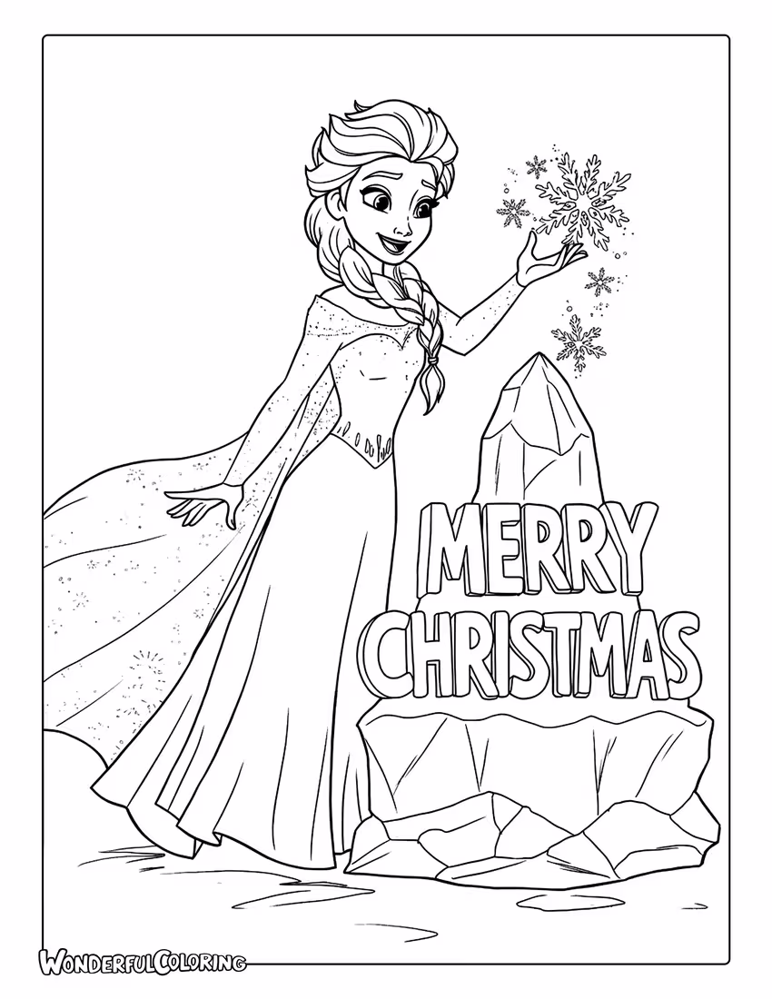 Elsa Merry Christmas ice sculpture Coloring Page