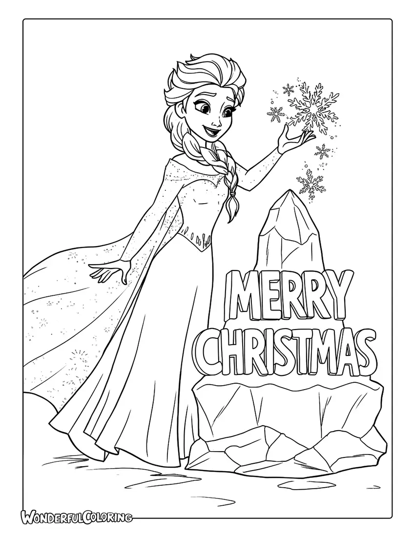Elsa Merry Christmas ice sculpture Coloring Page