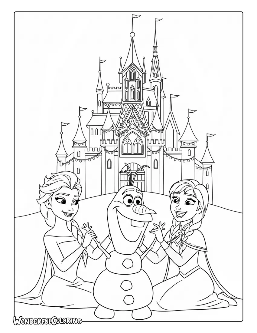Elsa and Olaf Building Olaf Coloring Page