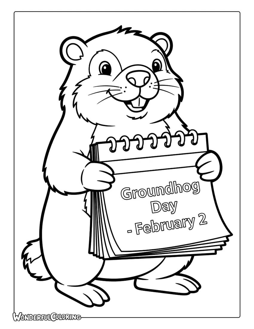 Groundhog Day calendar February 2 coloring page