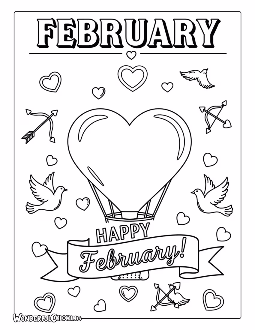 Vintage February Valentine poster coloring page