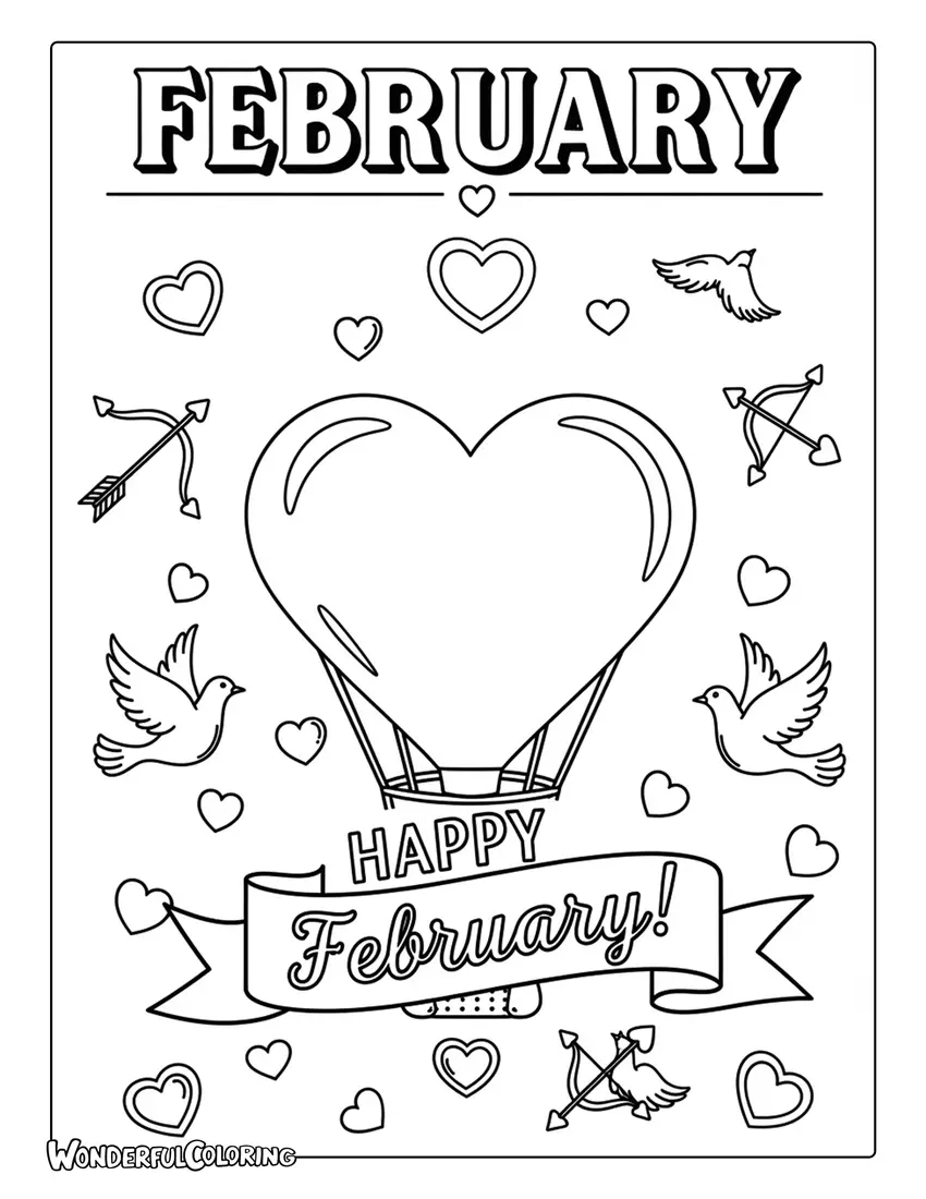 Vintage February Valentine poster coloring page