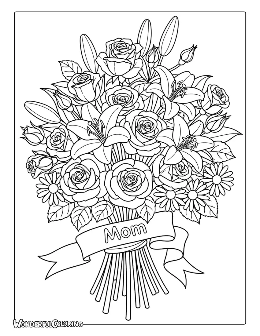 flowers for mothers day bouquet floral coloring page roses lilies