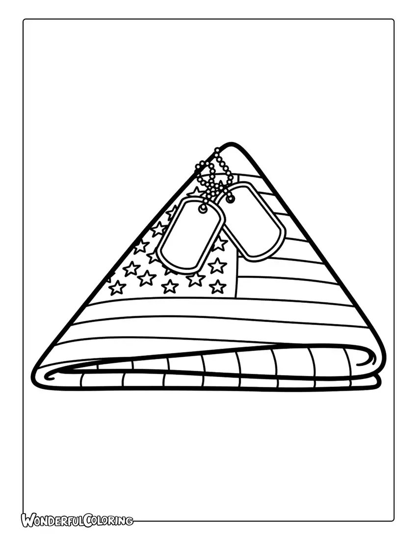 folded american flag dog tags symbolic coloring page