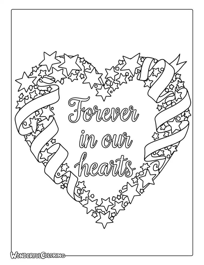 Forever in Our Hearts Heart Doodle Coloring Page