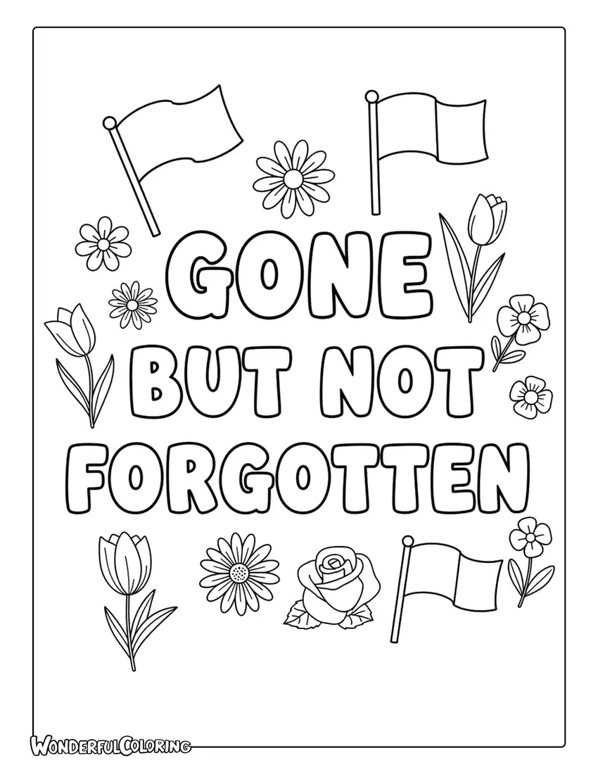 Gone but Not Forgotten Floral Doodle Coloring Page