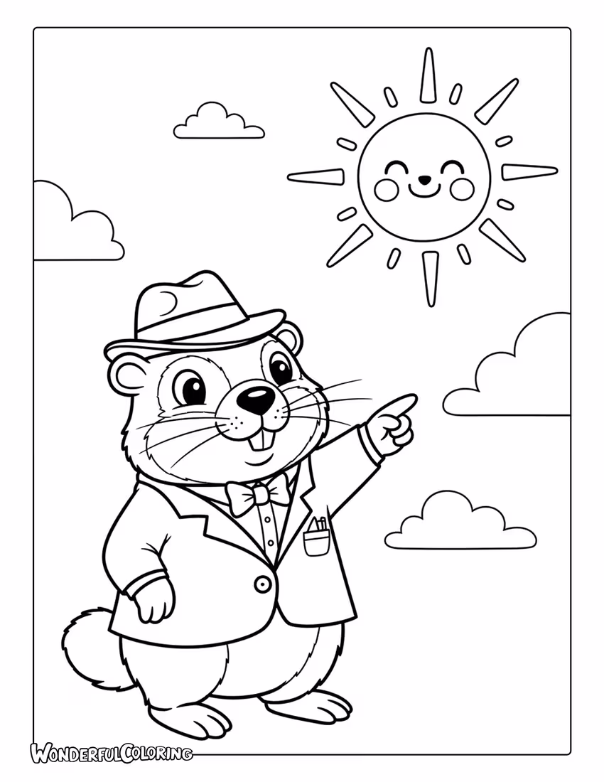 Groundhog weather forecaster coloring page