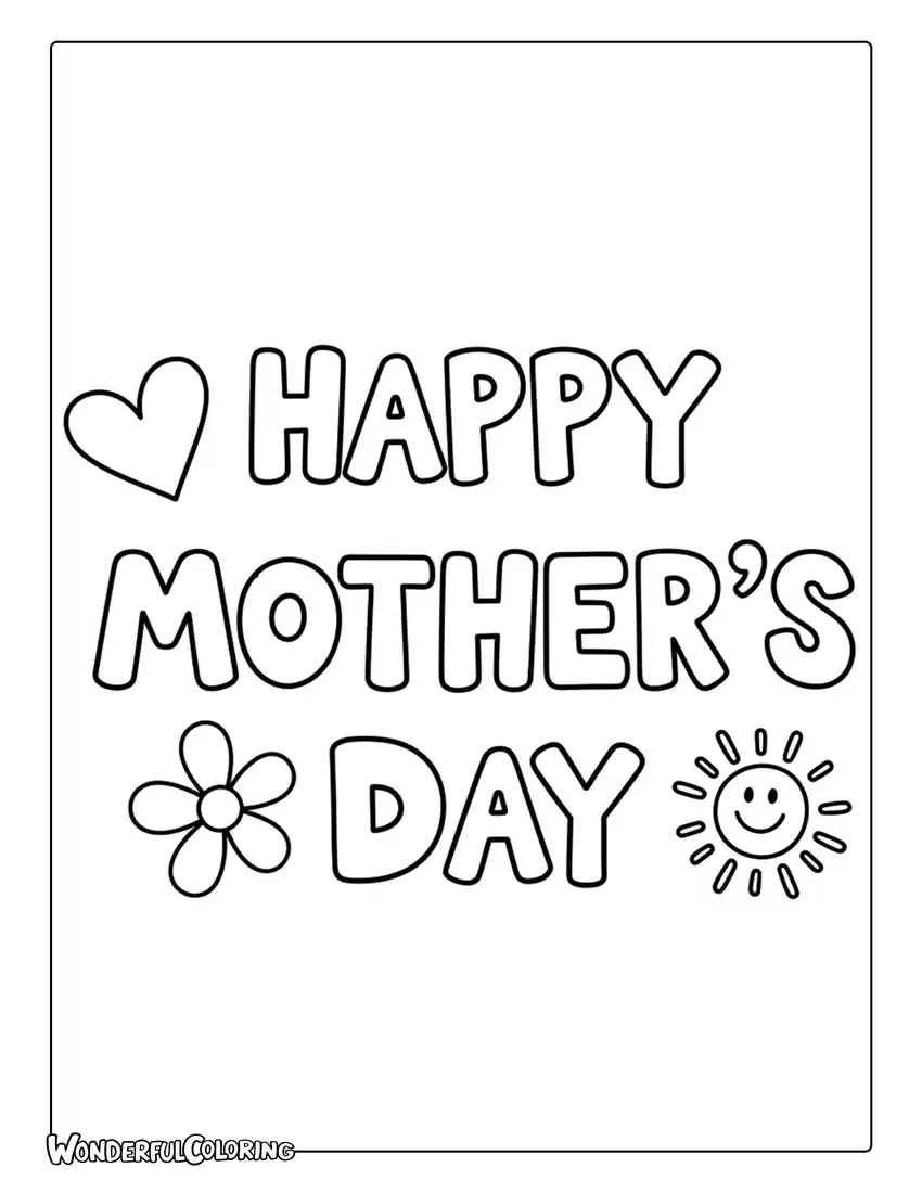 happy mothers day preschool kindergarten drawing coloring page child style