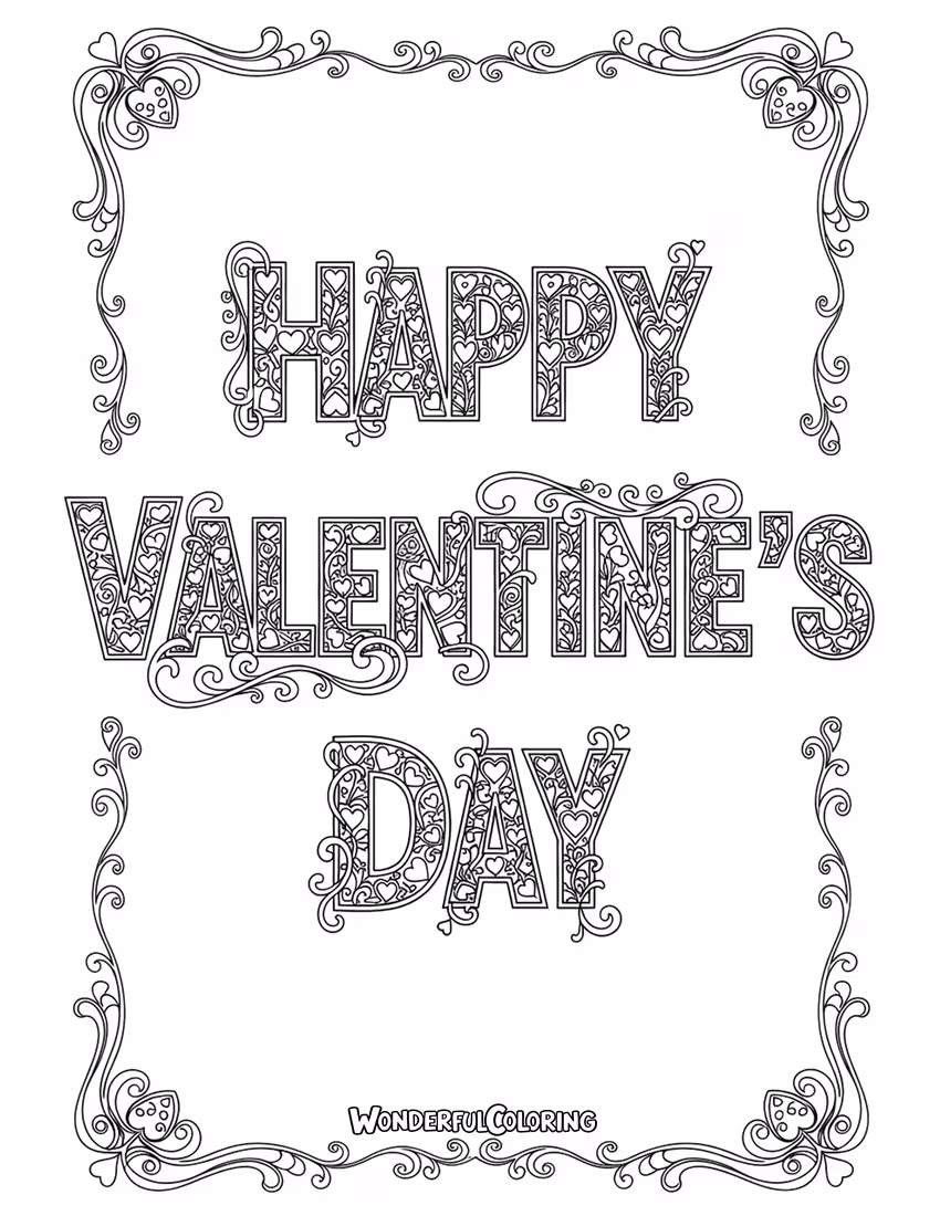 Happy Valentines Day Card Coloring Page