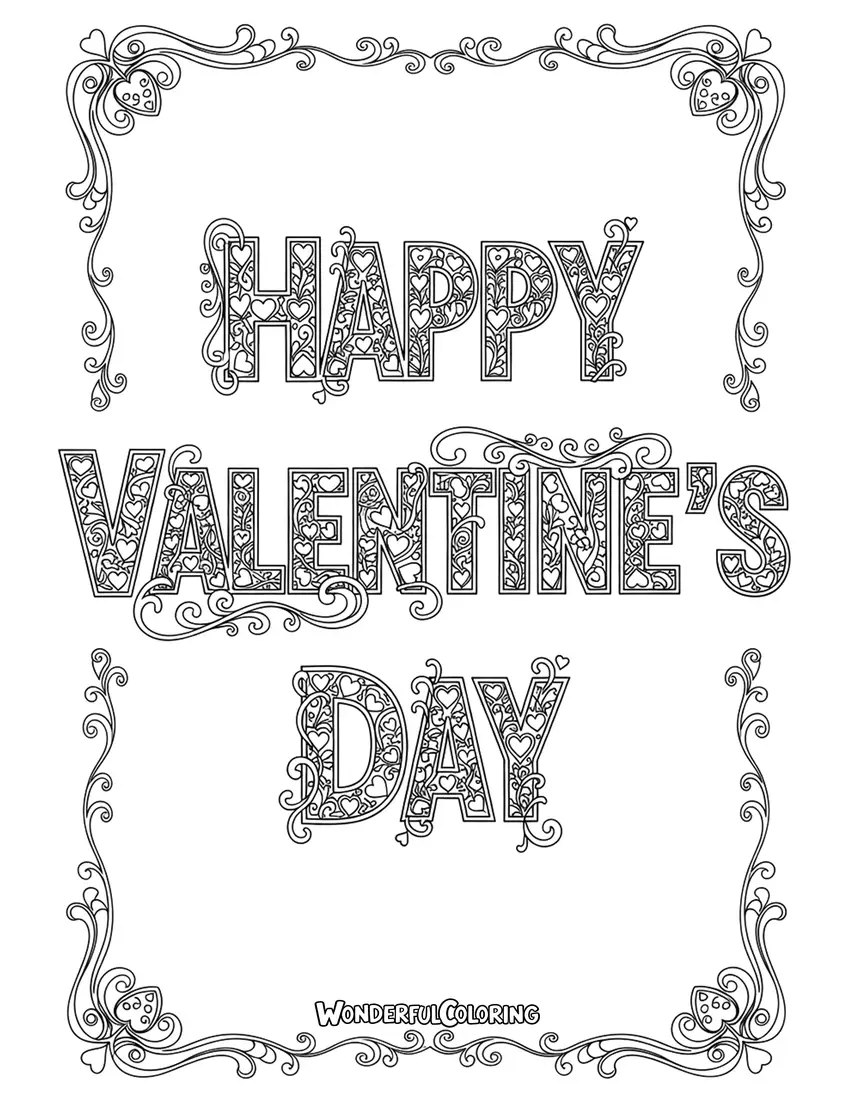 Happy Valentines Day Card Coloring Page
