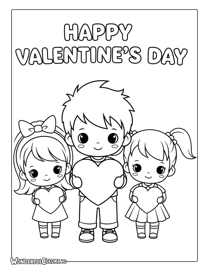 Happy Valentine’s Day chibi cute characters coloring page