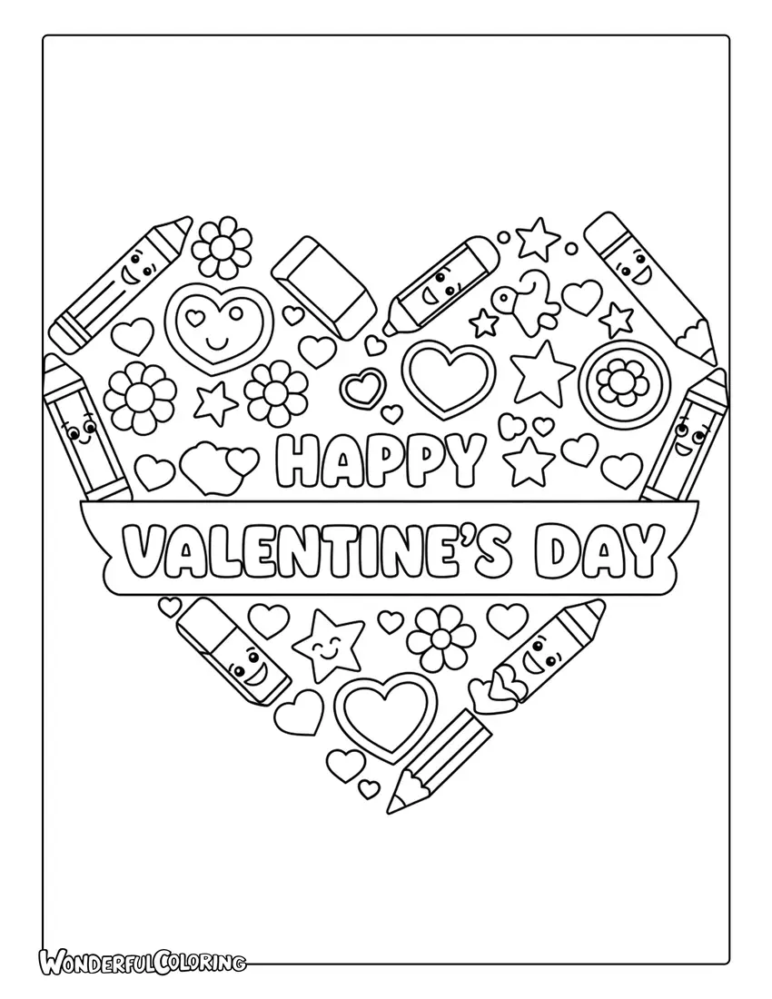 Happy Valentine’s Day classroom crayons coloring page