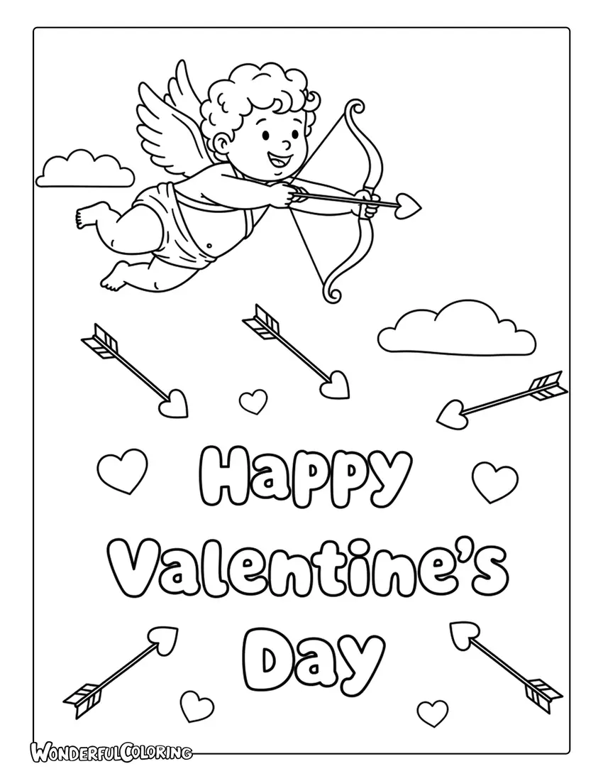 Happy Valentine’s Day cupid arrows coloring page