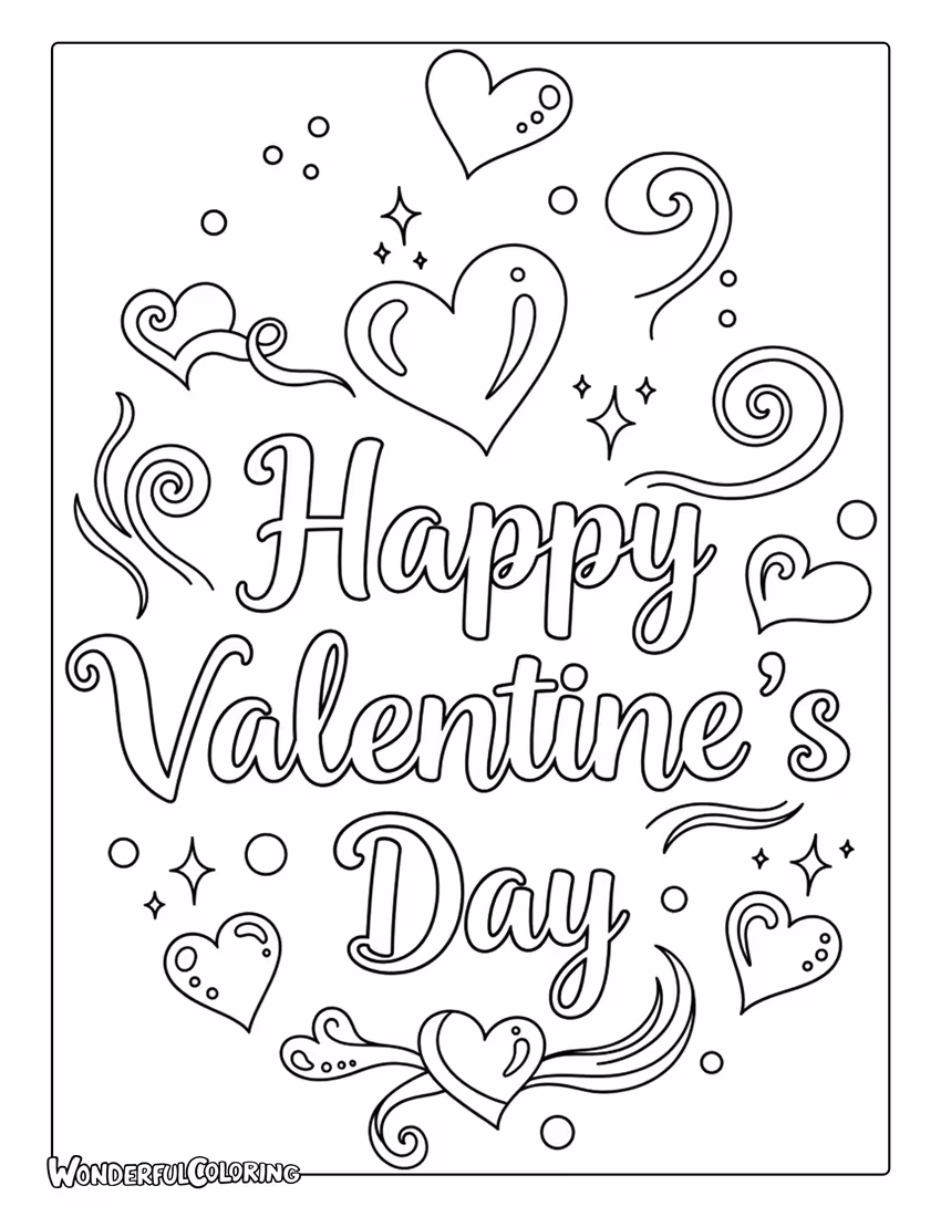 Happy Valentine’s Day fantasy magical hearts coloring page